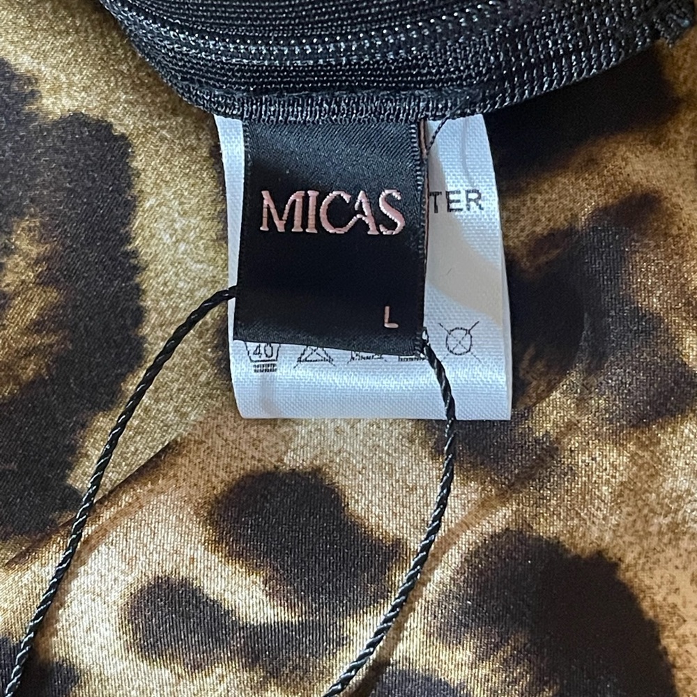 MICAS Leopard Print Satin Maxi Dress Gold Chain Open Back Size L - Picture 8 of 9